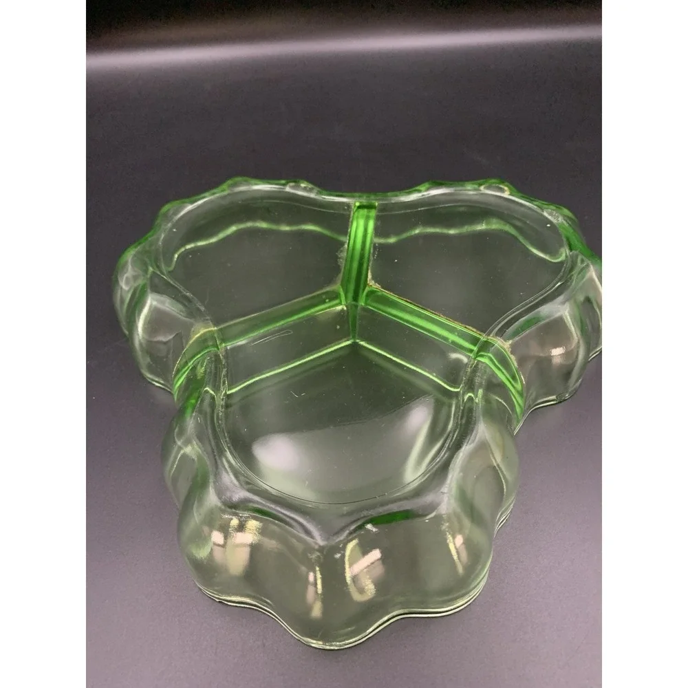 Vintage Green Uranium Glass Divided Nut Or Relish Tray